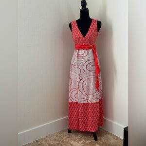 United Colors Of Benetton Red and White Swirl Maxi Dress